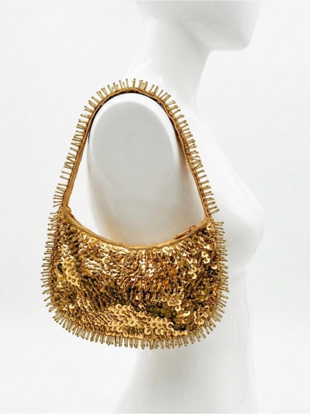 Y2K - Gold Sequin Shoulder Bag with Beaded Trim